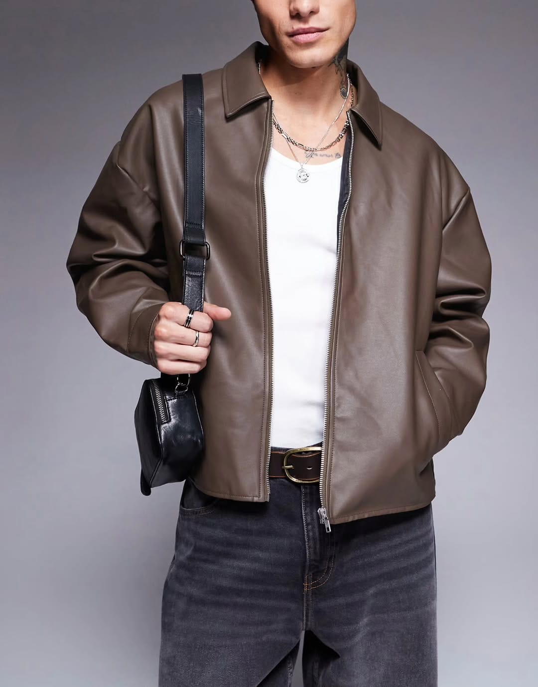 Faux Leather Jacket – Brown