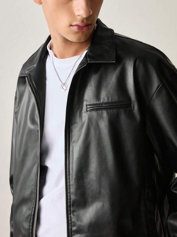 Leather Jacket Black Full Sleeves