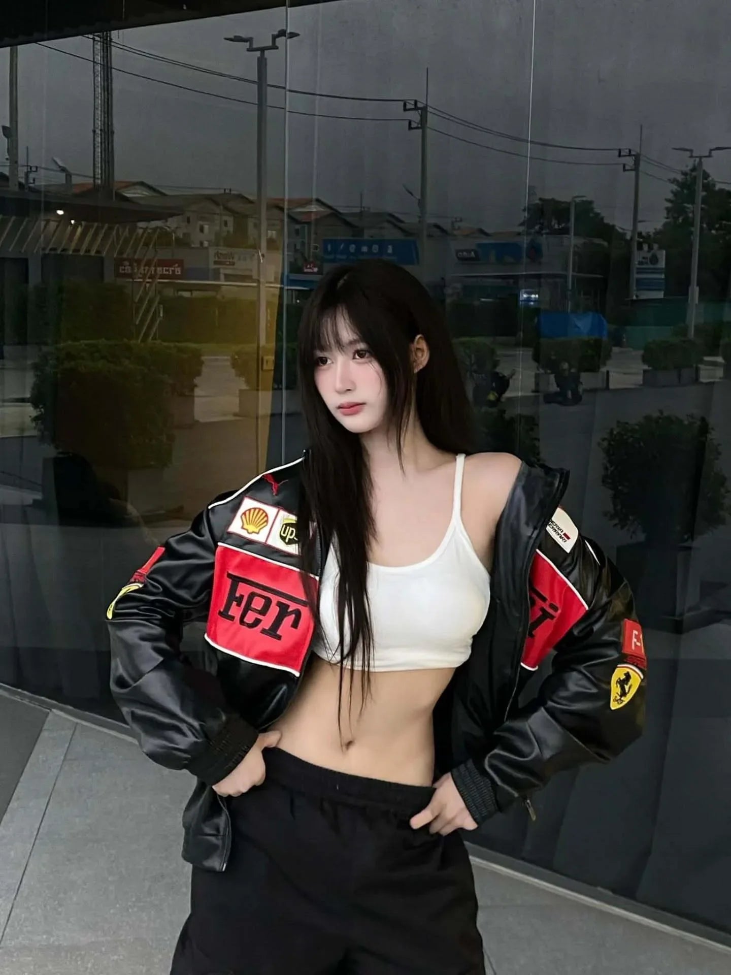 Black Red Unisex Ferrari Leather Jacket