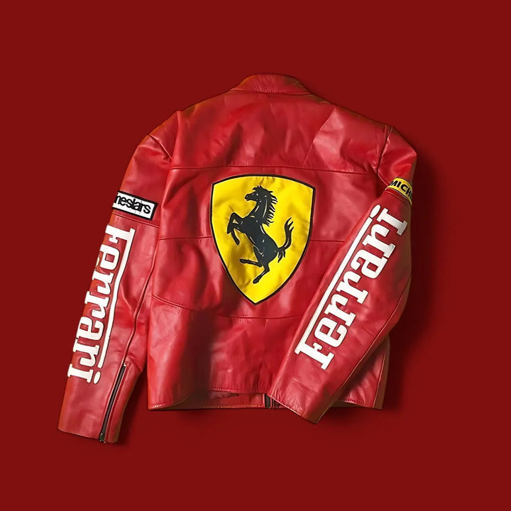 Unisex Red Leather Ferrari Jacket – Vintage Red F1 Racing